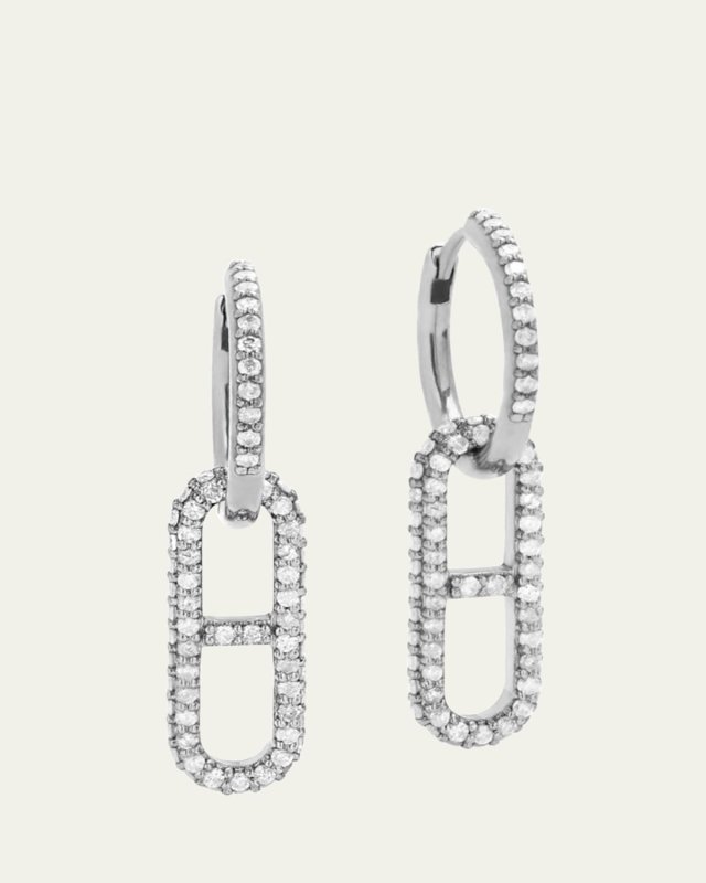 Pave Diamond H Link Drop Earrings with Huggie Hoops